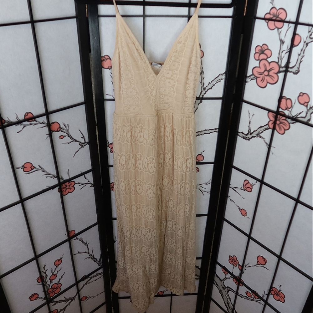 Privy Cream Lacy Lace V Neck Spaghetti Straps Prairie Dress Size Small